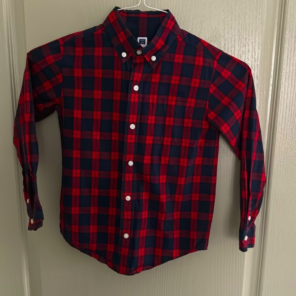 Janie & Jack Button Down Shirt - boys, navy blue, red, plaid, classic, holiday